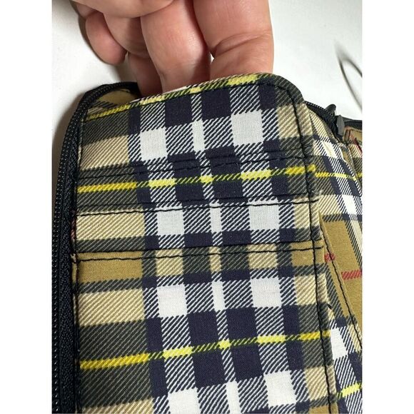 Unisex Faux Leather Black Crossbody Bag with Card Slots Plaid Lined - Picture 12 of 14